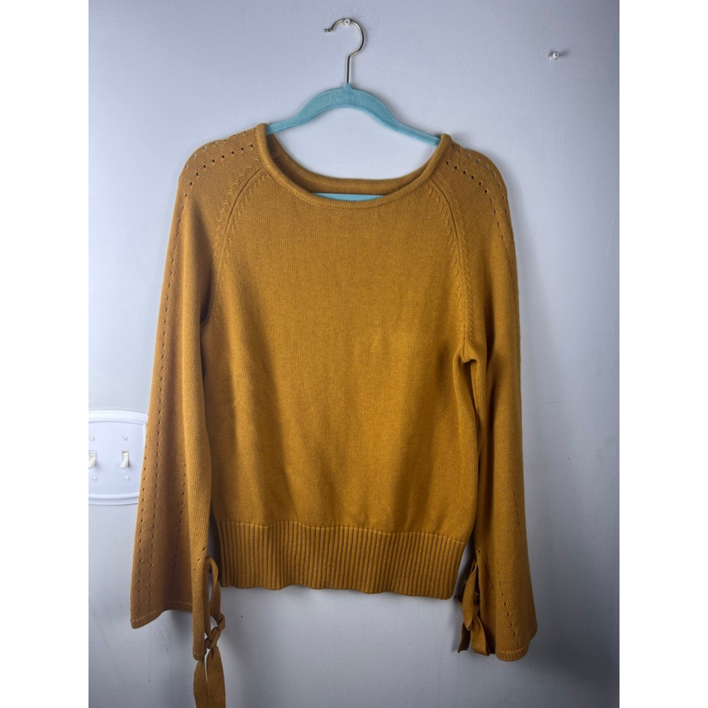 Sundance Aryka Sweater M Mustard Supima Cotton Merino Wool Tie Sleeve